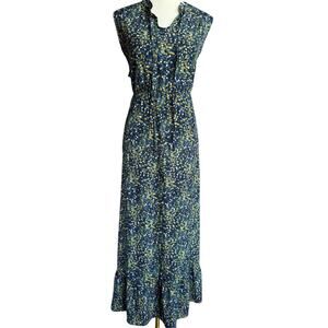 CzYinXian Blue Floral Maxi Dress Sleeveless Ruffle Hem Size 2XL